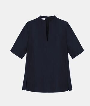 Lafayette 148 Blouse Top Women's Size Medium Black Short Sleeve V-Neck